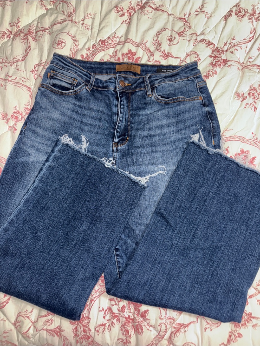 Judy Blue Medium/Dark Blue Flare Jeans with Frayed Hem